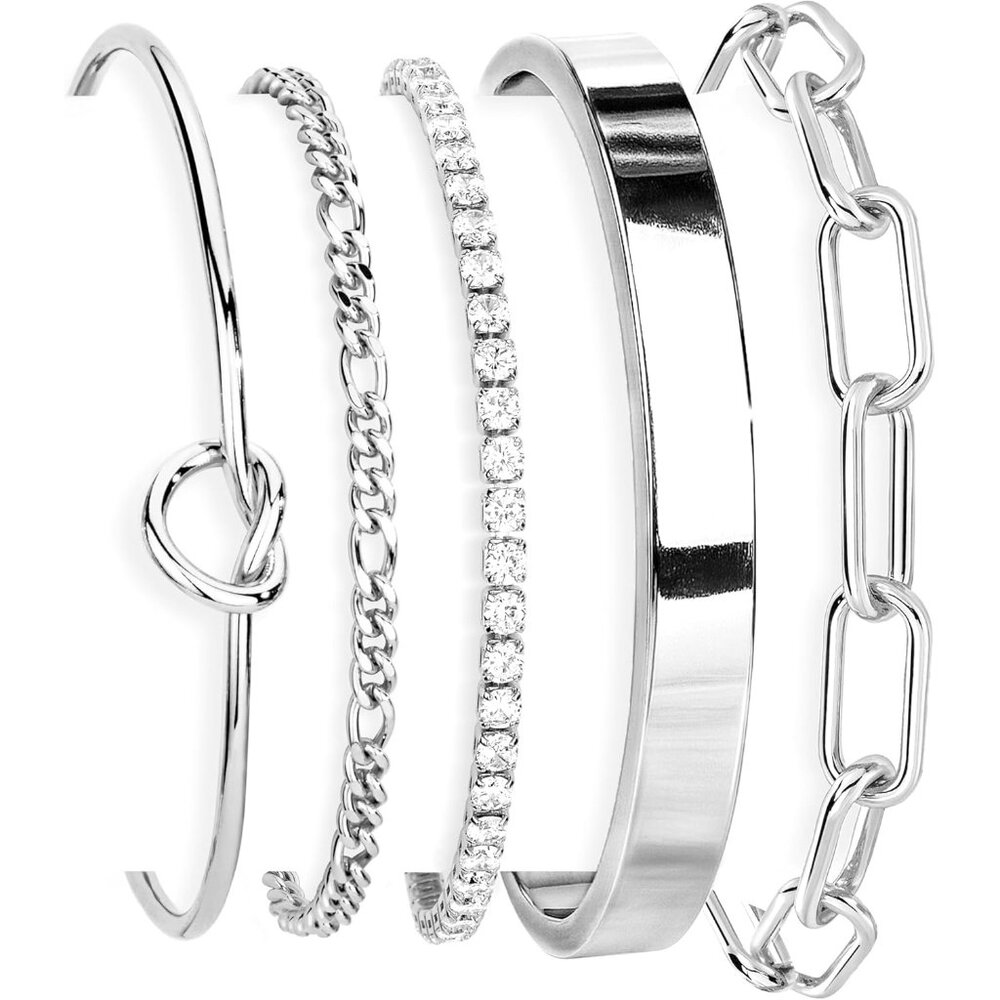〽️Women Fashion Accessories Beaded Bracelet Bangles Rode Silver-Beaded Set
